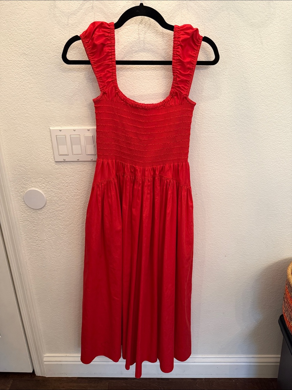 La Ligne Vivían Red Smocked Midi Dress